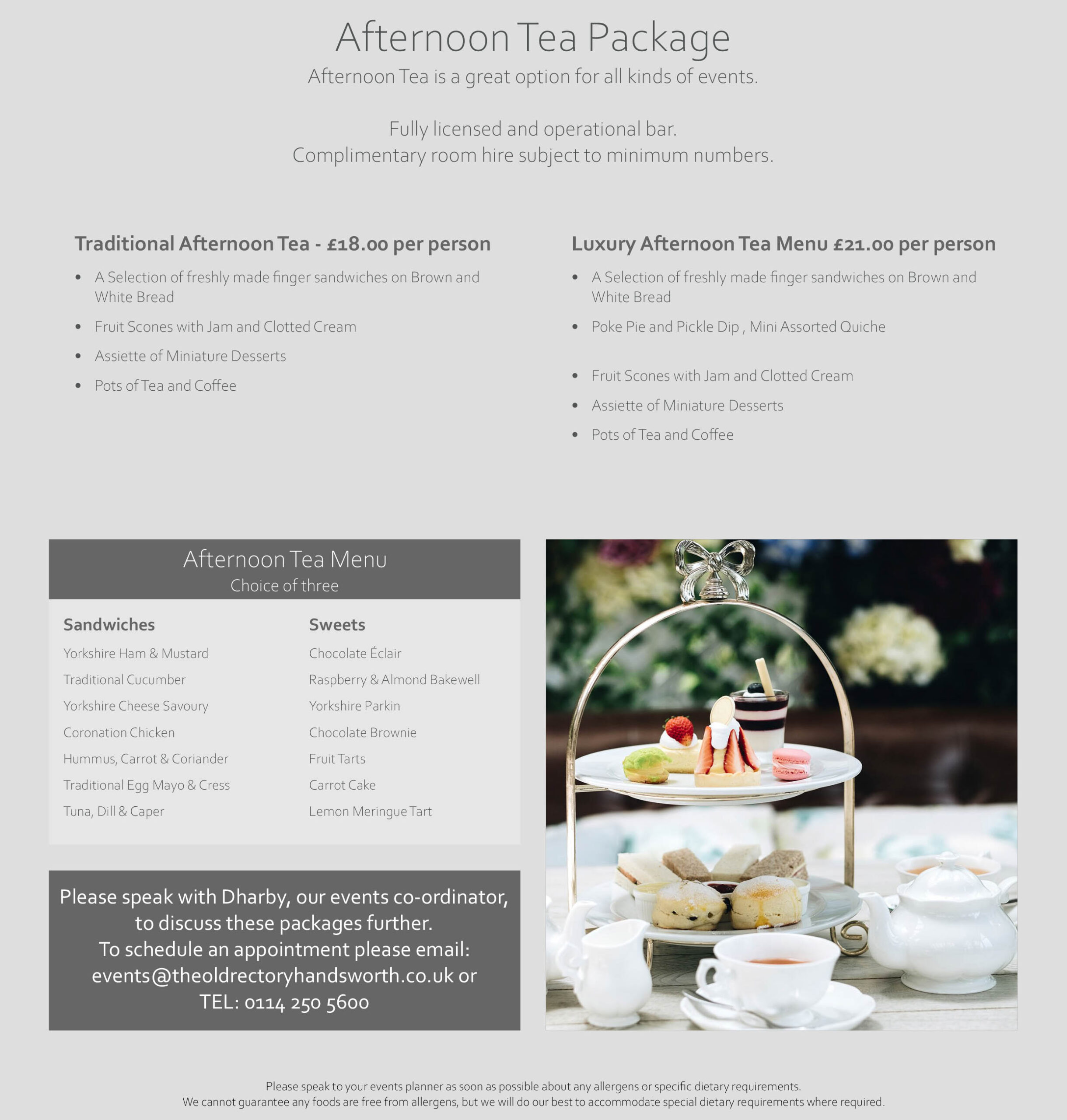 Afternoon Tea Occasions Package at the Old Rectory Handsworth Sh